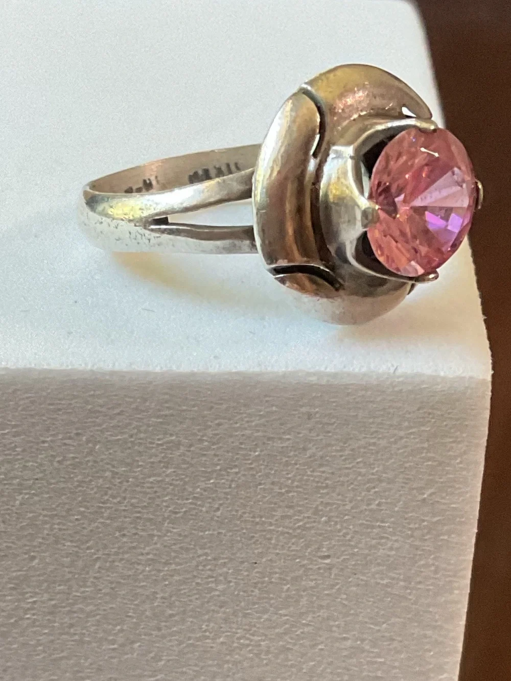Vintage Sterling Silver Pink Gemstone Ring Size 8